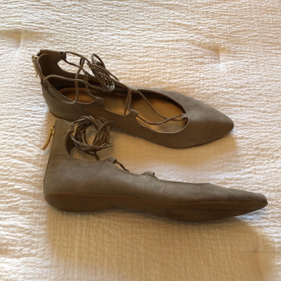 BCBG Generation Tan Faux Suede Tie-up Flat Shoes with Pointed Toe - Picture 3 of 16